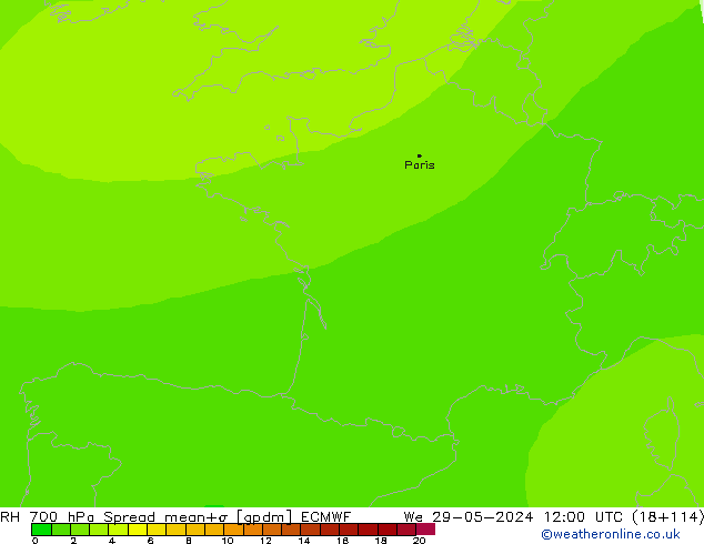 Humidité rel. 700 hPa Spread ECMWF mer 29.05.2024 12 UTC