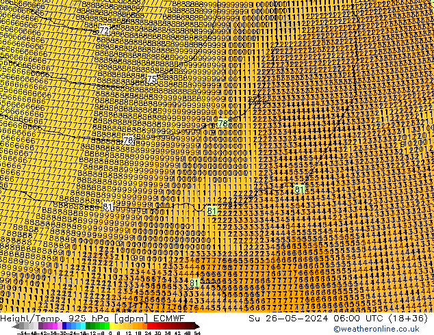 Height/Temp. 925 гПа ECMWF Вс 26.05.2024 06 UTC