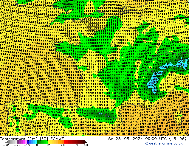 Temperature (2m) ECMWF Sa 25.05.2024 00 UTC