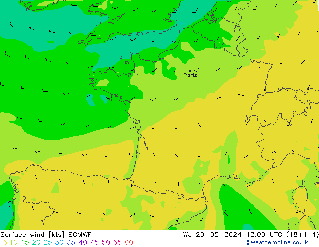 Viento 10 m ECMWF mié 29.05.2024 12 UTC