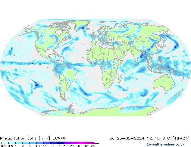 Precipitación (6h) ECMWF sáb 25.05.2024 18 UTC