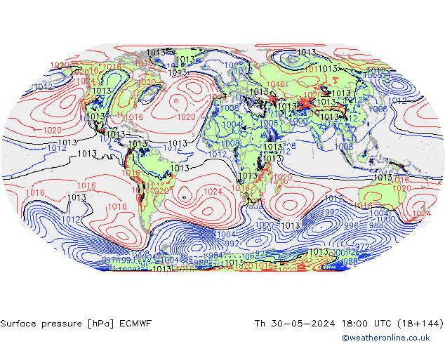 Surface pressure ECMWF Th 30.05.2024 18 UTC