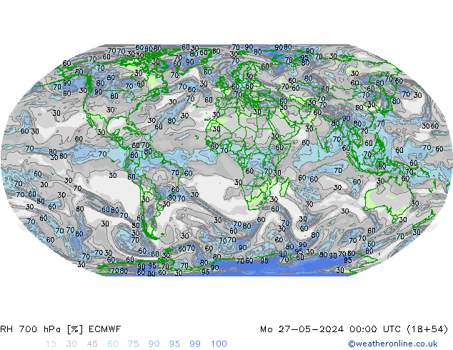 RH 700 hPa ECMWF pon. 27.05.2024 00 UTC