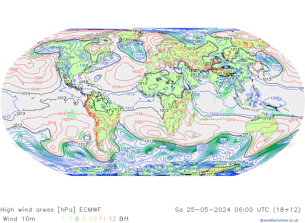 High wind areas ECMWF Sa 25.05.2024 06 UTC