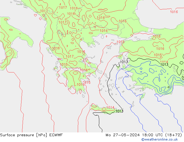 Presión superficial ECMWF lun 27.05.2024 18 UTC