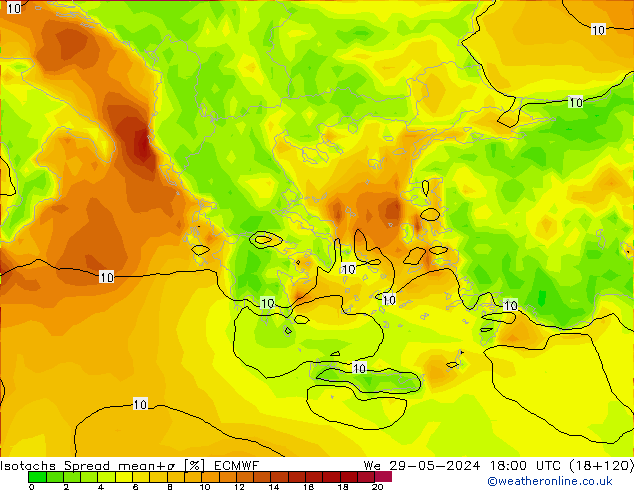 Isotachen Spread ECMWF wo 29.05.2024 18 UTC