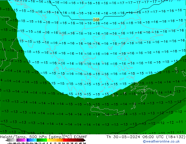 Height/Temp. 500 hPa ECMWF Čt 30.05.2024 06 UTC