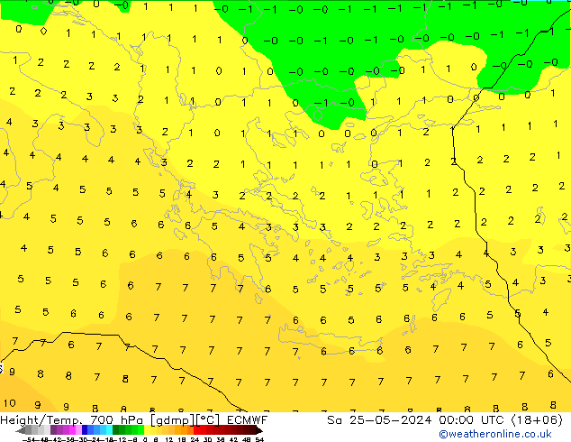 Hoogte/Temp. 700 hPa ECMWF za 25.05.2024 00 UTC