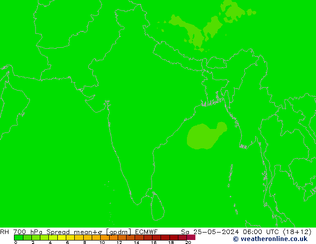 RH 700 hPa Spread ECMWF Sa 25.05.2024 06 UTC