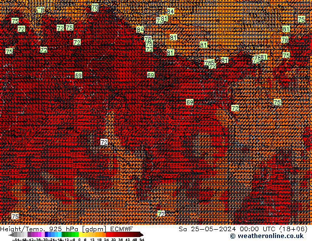 Height/Temp. 925 hPa ECMWF Sa 25.05.2024 00 UTC