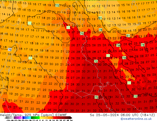 Yükseklik/Sıc. 925 hPa ECMWF Cts 25.05.2024 06 UTC