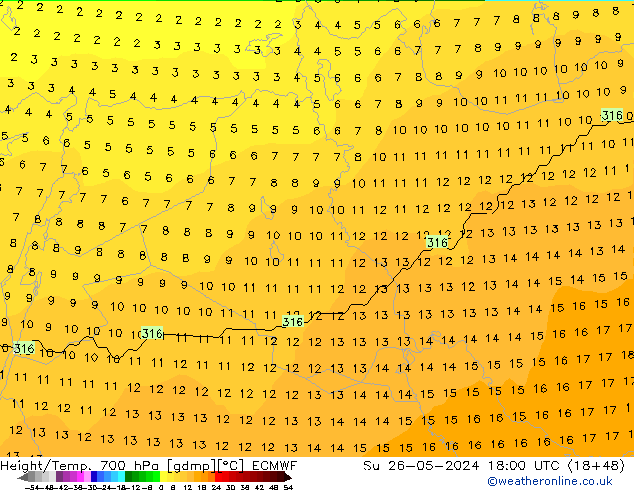 Height/Temp. 700 hPa ECMWF  26.05.2024 18 UTC