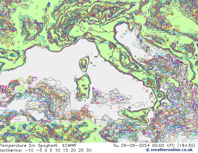 température 2m Spaghetti ECMWF dim 26.05.2024 00 UTC