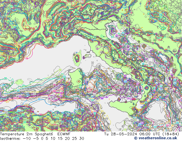 карта температуры Spaghetti ECMWF вт 28.05.2024 06 UTC