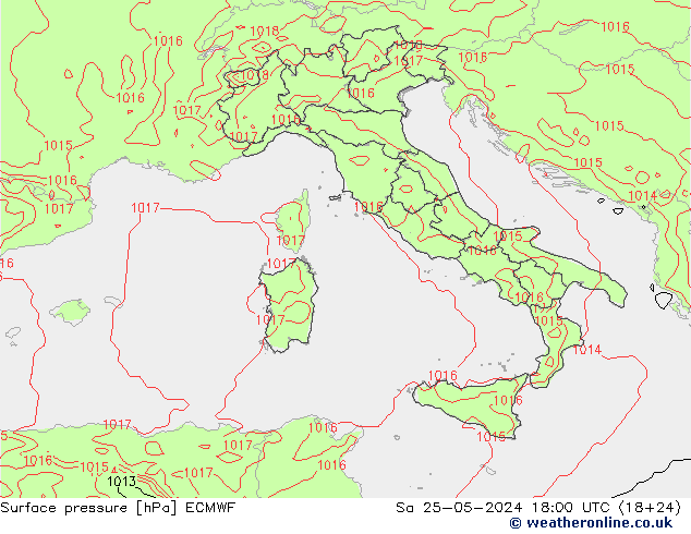 Surface pressure ECMWF Sa 25.05.2024 18 UTC