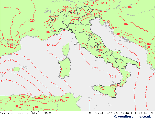 Atmosférický tlak ECMWF Po 27.05.2024 06 UTC