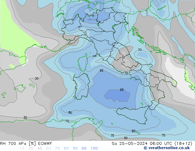 RH 700 hPa ECMWF So 25.05.2024 06 UTC