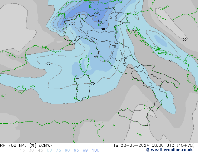 RH 700 hPa ECMWF Ter 28.05.2024 00 UTC