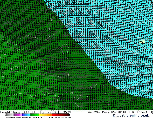 Hoogte/Temp. 500 hPa ECMWF wo 29.05.2024 06 UTC