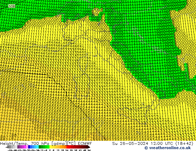 Height/Temp. 700 hPa ECMWF  26.05.2024 12 UTC