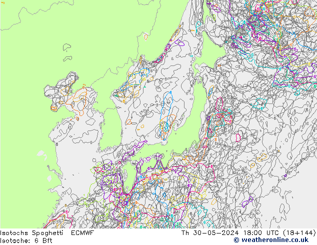 Isotachs Spaghetti ECMWF чт 30.05.2024 18 UTC