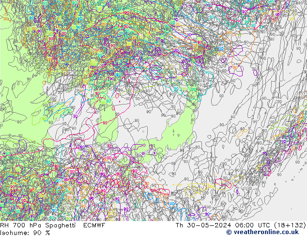 700 hPa Nispi Nem Spaghetti ECMWF Per 30.05.2024 06 UTC