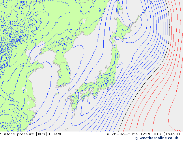 Presión superficial ECMWF mar 28.05.2024 12 UTC