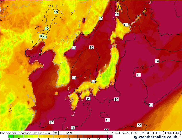 Isotachs Spread ECMWF jeu 30.05.2024 18 UTC