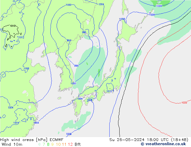 yüksek rüzgarlı alanlar ECMWF Paz 26.05.2024 18 UTC