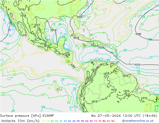 Eşrüzgar Hızları (km/sa) ECMWF Pzt 27.05.2024 12 UTC