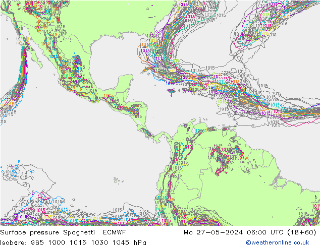 Bodendruck Spaghetti ECMWF Mo 27.05.2024 06 UTC