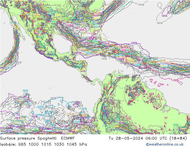 Pressione al suolo Spaghetti ECMWF mar 28.05.2024 06 UTC