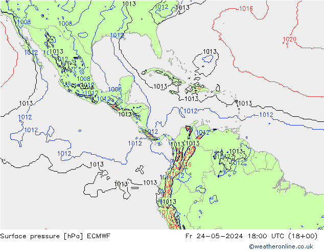 Presión superficial ECMWF vie 24.05.2024 18 UTC