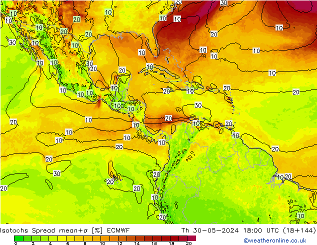 Isotachs Spread ECMWF jeu 30.05.2024 18 UTC