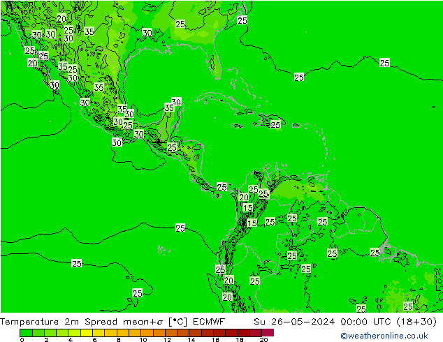 Temperature 2m Spread ECMWF Su 26.05.2024 00 UTC