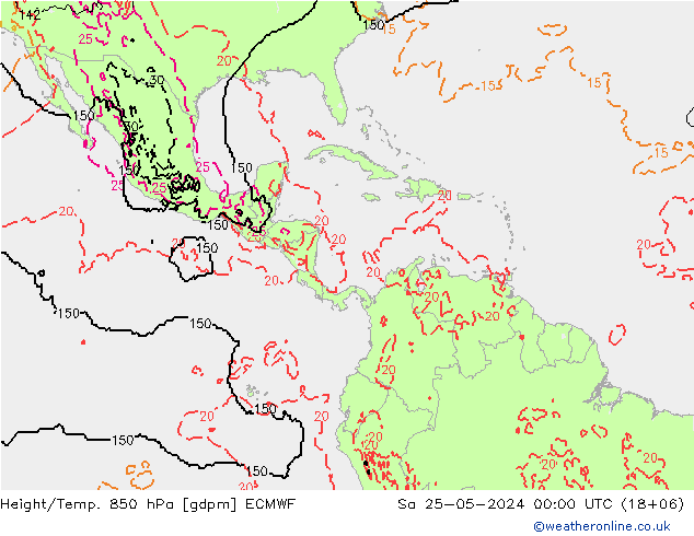 Hoogte/Temp. 850 hPa ECMWF za 25.05.2024 00 UTC