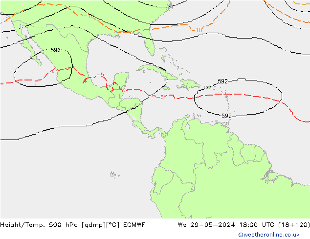 Height/Temp. 500 hPa ECMWF We 29.05.2024 18 UTC