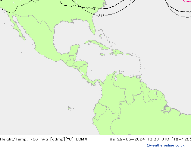 Height/Temp. 700 hPa ECMWF We 29.05.2024 18 UTC