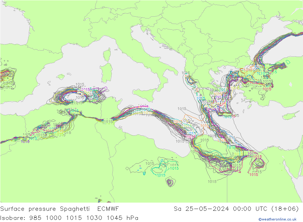 Atmosférický tlak Spaghetti ECMWF So 25.05.2024 00 UTC