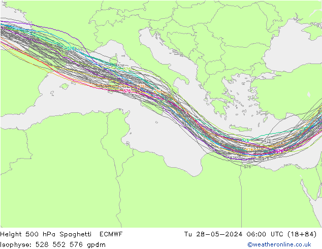 Height 500 hPa Spaghetti ECMWF Ter 28.05.2024 06 UTC