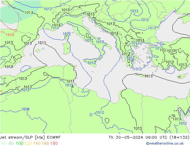 Polarjet/Bodendruck ECMWF Do 30.05.2024 06 UTC