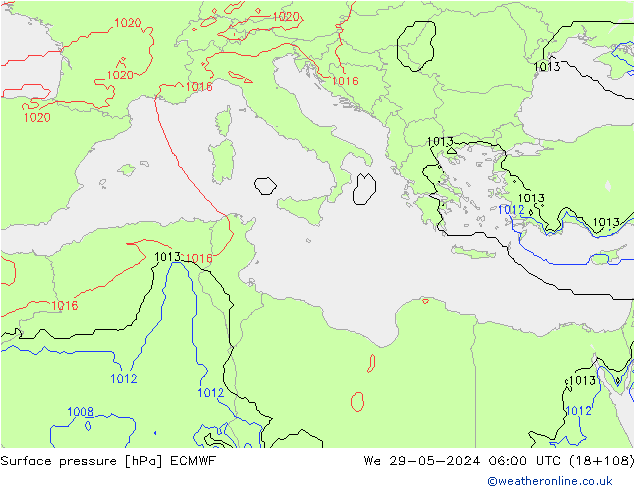 Atmosférický tlak ECMWF St 29.05.2024 06 UTC