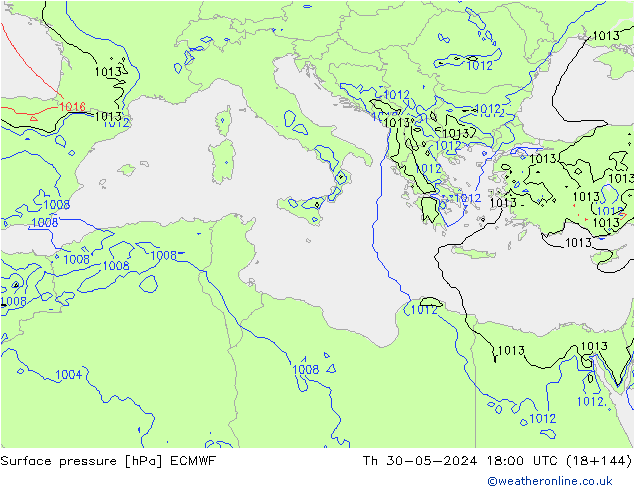 Pressione al suolo ECMWF gio 30.05.2024 18 UTC