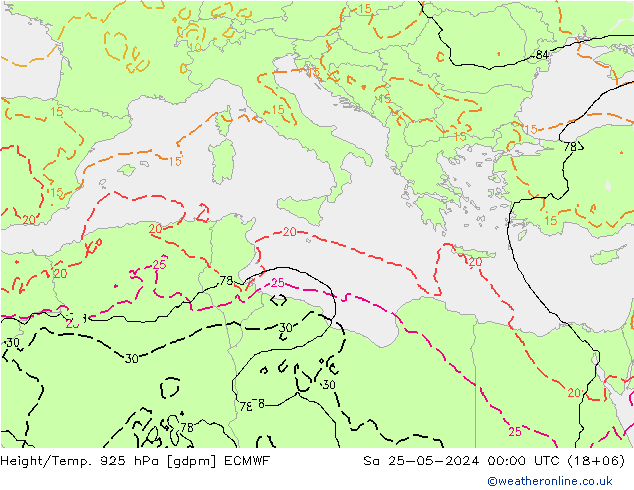 Height/Temp. 925 hPa ECMWF  25.05.2024 00 UTC