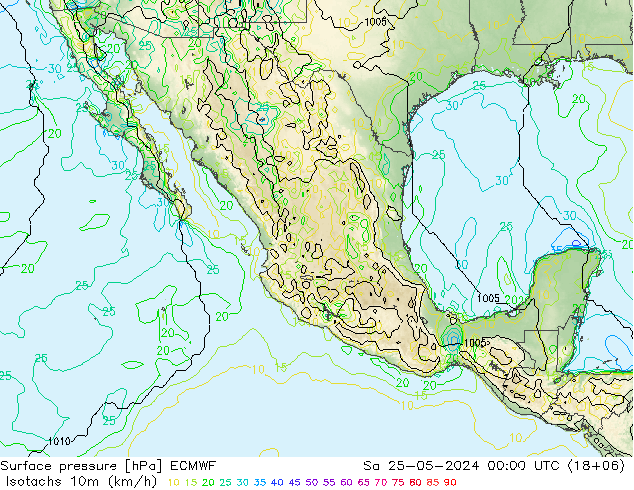 Isotachs (kph) ECMWF So 25.05.2024 00 UTC