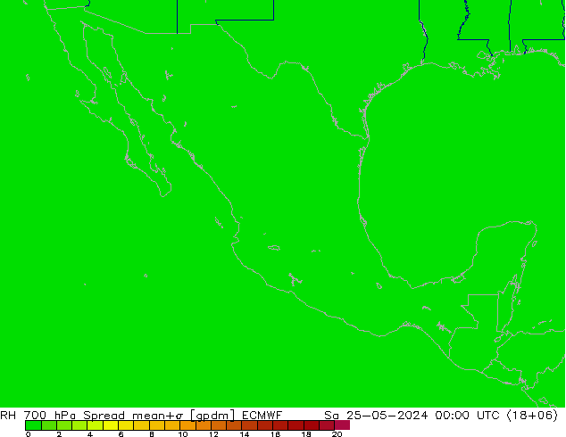 Humedad rel. 700hPa Spread ECMWF sáb 25.05.2024 00 UTC