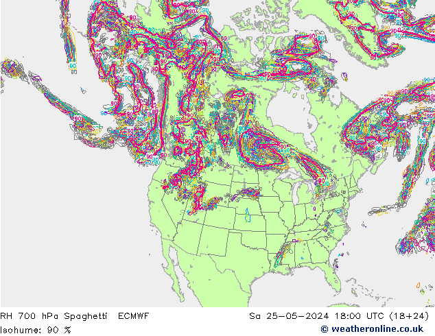 RH 700 hPa Spaghetti ECMWF Sa 25.05.2024 18 UTC