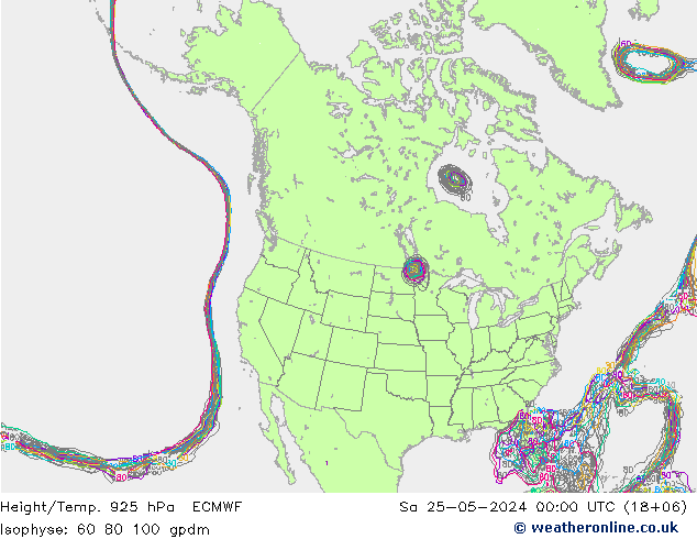 Height/Temp. 925 hPa ECMWF 星期六 25.05.2024 00 UTC