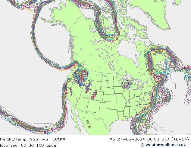 Height/Temp. 925 hPa ECMWF Mo 27.05.2024 00 UTC