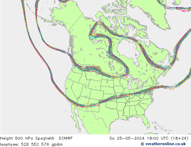 Géop. 500 hPa Spaghetti ECMWF sam 25.05.2024 18 UTC